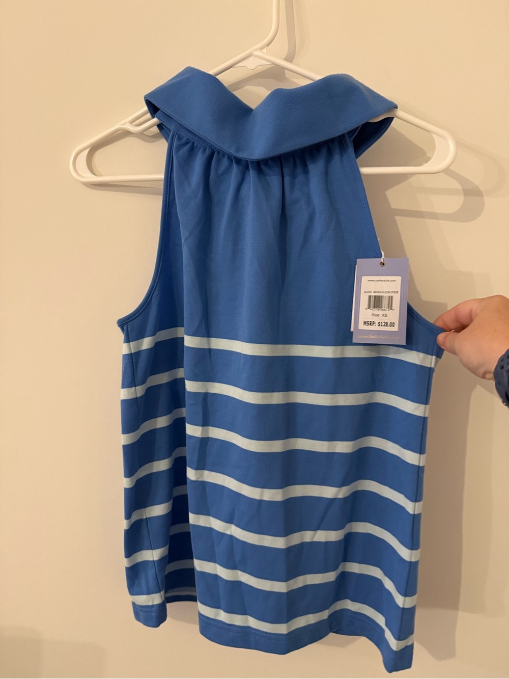 NWT Sail to Sable High Neck Striped Sleeveless Blouse Gold Detail Women’s XS - Picture 2 of 5